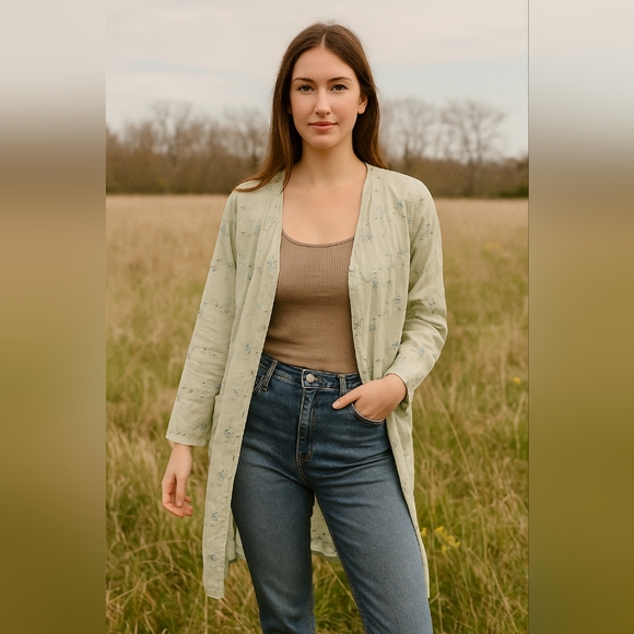 3/$20! Bella Note Hand Embroidered Floral Kimono - Picture 1 of 10